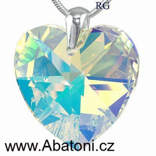Swarovski Elements Heart krystal XXL 40mm - Stříbrný náhrdelník (OBROVSKÝ přívěsek + řetízek) bílé duhové srdce, srdíčko 34004.2 Crystal AB (bílá, křišťálová, duhová, měňavá)