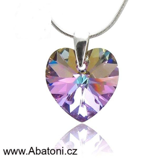 Swarovski Elements Heart krystal XXL 28mm - Stříbrný náhrdelník (OBROVSKÝ přívěsek + řetízek) fialové srdce, srdíčko 32020.5 Vitrail Light (růžová, fialová, tyrkysová, duhová)
