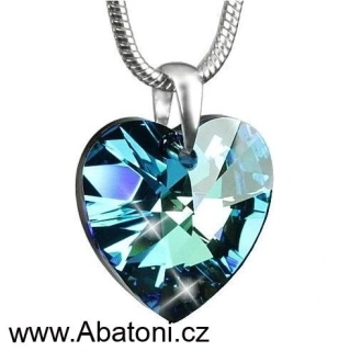 Swarovski Elements Heart krystal XXL 28mm - Stříbrný náhrdelník (OBROVSKÝ přívěsek + řetízek) modré srdce, srdíčko 34003.5 Bermuda Blue (modrá, mořská, duhová, měňavá)