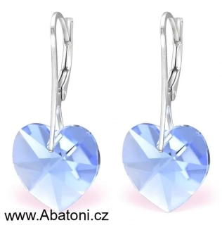 Swarovski Elements Heart krystal 14mm - Stříbrné náušnice visací modré srdce, srdíčka 31012.4 Light Sapphire (modrá světlá, blankytná)