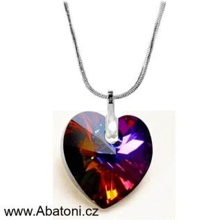 Swarovski Elements Heart krystal XXL 28mm - Stříbrný náhrdelník (OBROVSKÝ přívěsek + řetízek) oranžovo modré srdce, srdíčko 34003.5 Volcano (oranžová, modrá, duhová, ohnivá)