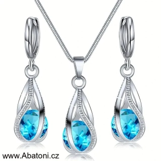 Swarovski Elements sada (set, souprava) - náušnice a přívěsek s řetízkem modré kapky s vloženými krystaly 39109.3 Aquamarine (modrá světlá, azurová, nebeská)