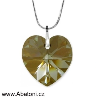 Swarovski Elements Heart krystal XXL 28mm - Stříbrný náhrdelník (OBROVSKÝ přívěsek + řetízek) bronzové zlaté srdce, srdíčko 34004.2 Bronze Shade (bronzová, hnědá, zlato-šedá)