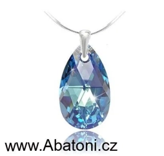 Swarovski Elements Pear krystal 16mm - Stříbrný náhrdelník (přívěsek + řetízek) visací modrá slza, kapka 34252.3 Aquamarine (modrá světlá, azurová, nebeská)