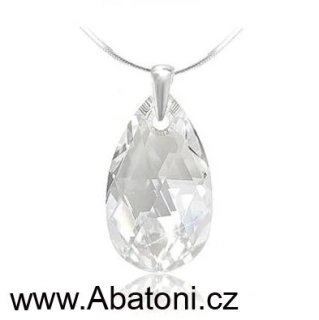 Swarovski Elements Pear krystal XXL 28mm - Stříbrný náhrdelník (přívěsek + řetízek) visací bílá slza, kapka 34255.1 Crystal (bílá, čirá, křišťálová)