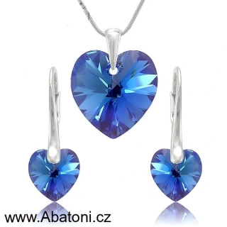 Swarovski Elements Heart krystal 18+10mm - Stříbrná sada (set, souprava) náušnice a přívěsek s řetízkem modré srdce, srdíčko 39003.3 Sapphire (modrá královská)