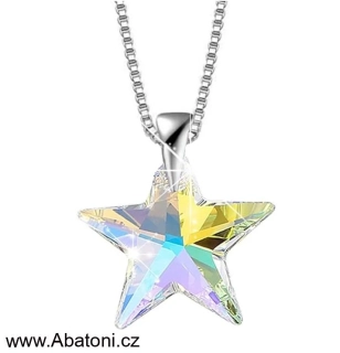 Swarovski Elements Star krystal 20mm - Stříbrný náhrdelník (přívěsek + řetízek) visací bílá duhová hvězda, hvězdičky 54034.2 Crystal AB (bílá, křišťálová, duhová, měňavá)
