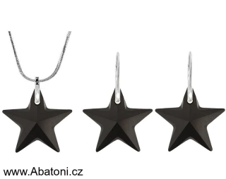 Swarovski Elements Star krystal 20mm - Stříbrná sada (set, souprava) náušnice a přívěsek s řetízkem černá hvězda, hvězdičky 54034.1 Jet (černá)