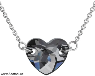 Swarovski Elements Heart krystal 14mm - Stříbrný náhrdelník (přívěsek + řetízek) černo šedé DVOUDÍRKOVÉ srdce, srdíčko 32020.5 Silver Night (černá, šedá, duhová)