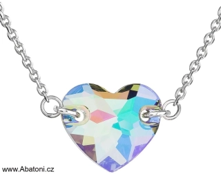 Swarovski Elements Heart krystal 14mm - Stříbrný náhrdelník (přívěsek + řetízek) zeleno fialové DVOUDÍRKOVÉ srdce, srdíčko 32020.5 Paradise Shine (zeleno-růžová, fialová, duhová, měňavá)