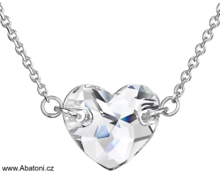 Swarovski Elements Heart krystal 14mm - Stříbrný náhrdelník (přívěsek + řetízek) bílé DVOUDÍRKOVÉ srdce, srdíčko 32020.1 Crystal (bílá, čirá, křišťálová)
