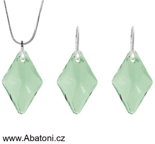 Swarovski Elements Rhombus krystal 19mm - Stříbrná sada (set, souprava) náušnice a přívěsek s řetízkem zelený kosočtverec 39126.3 Chrysolite (zelená světlá, mátová)