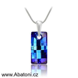 Swarovski Elements Urban krystal 20mm - Stříbrný náhrdelník (přívěsek + řetízek) modrý obdélník 34244.1 Bermuda Blue (modrá, mořská, duhová, měňavá)