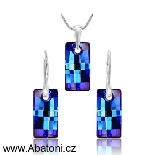 Swarovski Elements Urban krystal 20mm - Stříbrná sada (set, souprava) náušnice a přívěsek s řetízkem modrý obdélník 39022.2 Bermuda Blue (modrá, mořská, duhová, měňavá)