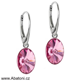 Swarovski Elements Oval Rivoli - Stříbrné náušnice visací / bimbací růžové oválky 31275.3 Rose (růžová)