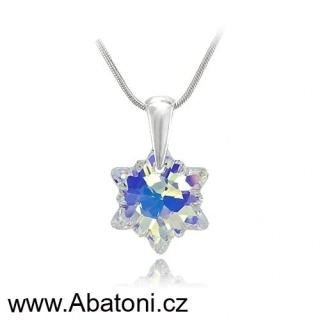 Swarovski Elements Edelweiss Snowflake krystal 18mm - Stříbrný náhrdelník (přívěsek + řetízek) visací bílá duhová vločka, protěž, kytička 34221.1 Crystal AB (bílá, křišťálová, duhová, měňavá)