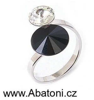 Swarovski Elements Rivoli vlepený krystal 8+12mm - Prsten černo bílý 35050.1 Crystal / Jet (bílá, čirá, křišťálová, černá, Jin-Jang)