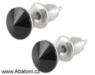 Swarovski Elements Rivoli vlepený krystal 12mm - Stříbrné náušnice pecky puzety černé kulaté 51037.3 Jet (černá)
