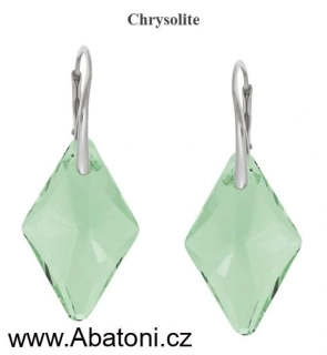 Swarovski Elements Rhombus krystal 19mm - Stříbrné masivní náušnice visací zelené kosočtverce 51032.3 Chrysolite (zelená světlá, mátová)
