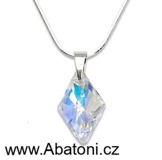 Swarovski Elements Rhombus krystal 19mm - Stříbrný náhrdelník (přívěsek + řetízek) bílý duhový kosočtverec 54044.1 Crystal AB (bílá, křišťálová, duhová, měňavá)