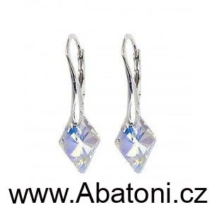 Swarovski Elements Rhombus krystal 19mm - Stříbrné masivní náušnice visací vílé duhové kosočtverce 31169.2 Crystal AB (bílá, křišťálová, duhová, měňavá)
