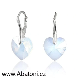 Swarovski Elements Heart krystal 18mm - Stříbrné náušnice visací bílé srdce, srdíčka 31125.1 White Opal (bílá mléčná, vintage)