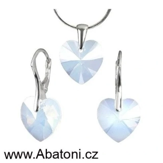 Swarovski Elements Heart krystal 18+18mm - Stříbrná sada (set, souprava) náušnice a přívěsek s řetízkem bílé srdce, srdíčko 39003.2 White Opal (bílá mléčná, vintage)