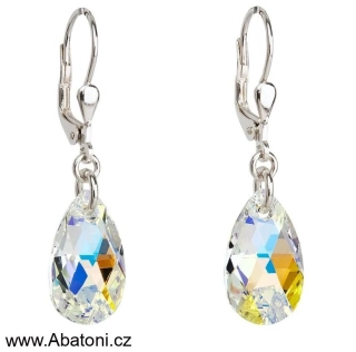 Swarovski Elements Pear krystal 16mm - Stříbrné náušnice visací bimbací bílá duhová slza, kapky 31063.2 Crystal AB (bílá, křišťálová, duhová, měňavá)