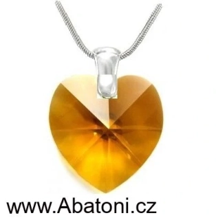 Swarovski Elements Heart krystal 18mm - Stříbrný náhrdelník (přívěsek + řetízek) oranžové srdce, srdíčko 32071.1 Topaz (žluto-oranžová, jantarová)