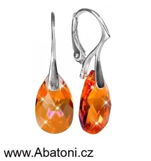 Swarovski Elements Pear krystal 16mm - Stříbrné náušnice visací oranžová slza, kapky 31242.3 Astral Pink (oranžová, oranžovo růžová)