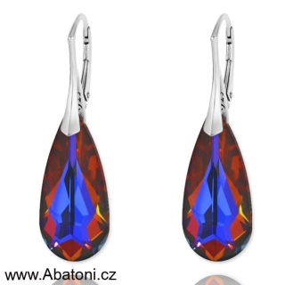 Swarovski Elements Teardrop krystal 24mm - Stříbrné náušnice visací oranžovo modrá slza, kapky 31215.5 Volcano (oranžová, modrá, duhová, ohnivá)