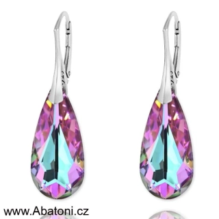 Swarovski Elements Teardrop krystal 24mm - Stříbrné náušnice visací fialová slza, kapky 31242.3 Vitrail Light (růžová, fialová, tyrkysová, duhová)