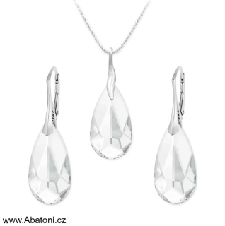 Swarovski Elements Teardrop krystal 24mm - Stříbrná sada (set, souprava) náušnice a přívěsek s řetízkem bílá slza, kapka 39049.2 Crystal (bílá, čirá, křišťálová)