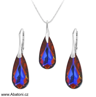 Swarovski Elements Teardrop krystal 24mm - Stříbrná sada (set, souprava) náušnice a přívěsek s řetízkem oranžovo modrá slza, kapka 39169.4 Volcano (oranžová, modrá, duhová, ohnivá)