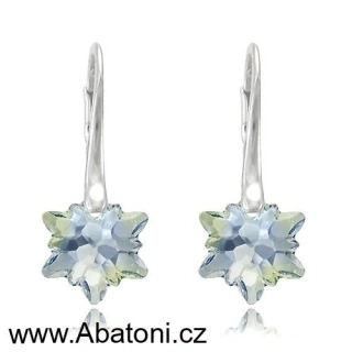 Swarovski Elements Edelweiss Snowflake krystal 14mm - Stříbrné náušnice visací modrá vločka, protěž, kytička 31255.3 Blue Shade (modrá křišťálová světlá, šedo-béžová)
