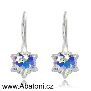 Swarovski Elements Edelweiss Snowflake krystal 18mm - Stříbrné náušnice visací bílá duhová vločka, protěž, kytička 31130.2 Crystal AB (bílá, křišťálová, duhová, měňavá)