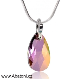 Swarovski Elements Pear krystal 22mm - Stříbrný náhrdelník (přívěsek + řetízek) visací fialová slza, kapka 34252.3 Lilac Shadow (fialová, vínová, bordó, růžovo zlatá, duhová)