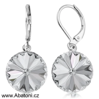 Swarovski Elements Rivoli vlepený krystal 12mm - Ocelové náušnice visací bimbací bílé kulaté 51078.1 Crystal (bílá, čirá, křišťálová)