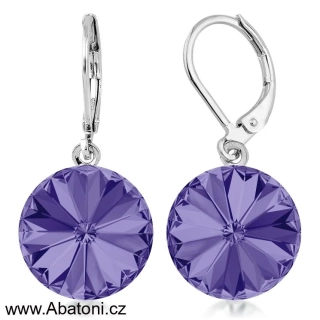 Swarovski Elements Rivoli vlepený krystal 12mm - Ocelové náušnice visací bimbací fialové kulaté 51078.3 Tanzanite (fialová)