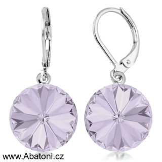 Swarovski Elements Rivoli vlepený krystal 12mm - Ocelové náušnice visací bimbací fialové kulaté 31229.3 Violet (fialová velmi světlá, lila)
