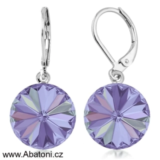 Swarovski Elements Rivoli vlepený krystal 12mm - Ocelové náušnice visací bimbací fialové kulaté 31106.5 Vitrail Light (růžová, fialová, tyrkysová, duhová)