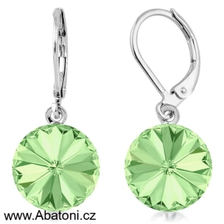 Swarovski Elements Rivoli vlepený krystal 12mm - Ocelové náušnice visací bimbací zelené kulaté 31106.3 Chrysolite (zelená světlá, mátová)