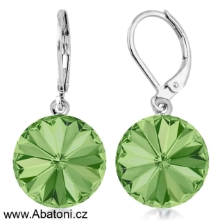 Swarovski Elements Rivoli vlepený krystal 12mm - Ocelové náušnice visací bimbací zelené kulaté 31106.3 Peridot (zelená světlá)