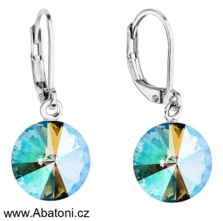 Swarovski Elements Rivoli vlepený krystal 12mm - Ocelové náušnice visací bimbací zelené fialové kulaté 51002.5 Paradise Shine (zeleno-růžová, fialová, duhová, měňavá)