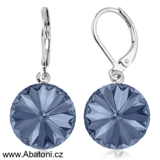 Swarovski Elements Rivoli vlepený krystal 12mm - Ocelové náušnice visací bimbací modré kulaté 31106.5 Denim Blue (modrá tmavá, riflová, džínová)
