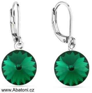 Swarovski Elements Rivoli vlepený krystal 12mm - Ocelové náušnice visací bimbací zelené kulaté 31106.3 Emerald (zelená tmavá, smaragdová, brčálová)