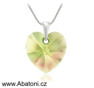 Swarovski Elements Heart krystal XXL 28mm - Stříbrný náhrdelník (OBROVSKÝ přívěsek + řetízek) zelené srdce, srdíčko 32020.5 Luminous Green (zelená velmi světlá, žluto zelená)
