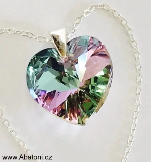 Swarovski Elements Heart krystal XXL 28mm - Stříbrný náhrdelník (OBROVSKÝ přívěsek + řetízek) zeleno fialové srdce, srdíčko 32020.5 Paradise Shine (zeleno-růžová, fialová, duhová, měňavá)