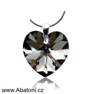 Swarovski Elements Heart krystal XXL 28mm - Stříbrný náhrdelník (OBROVSKÝ přívěsek + řetízek) černo šedé srdce, srdíčko 39003.4 Silver Night (černá, šedá, duhová)