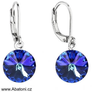 Swarovski Elements Rivoli vlepený krystal 12mm - Ocelové náušnice visací bimbací fialovo modré kulaté 31106.3 Heliotrope (fialová, modrá, duhová)